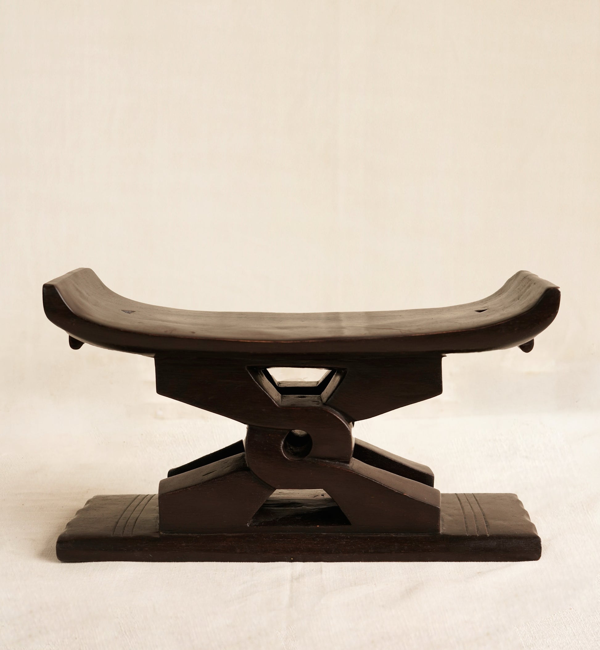 Miniature Dark brown Ashanti stool with Nyansapo Adinkra symbol handmade in Ghana