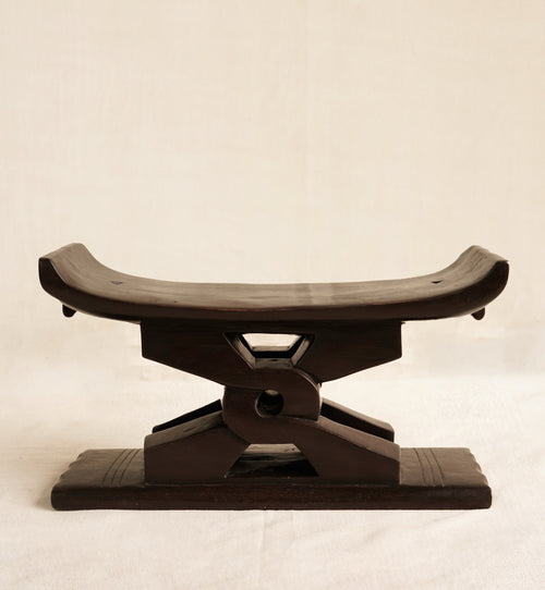 Miniature Dark brown Ashanti stool with Nyansapo Adinkra symbol handmade in Ghana