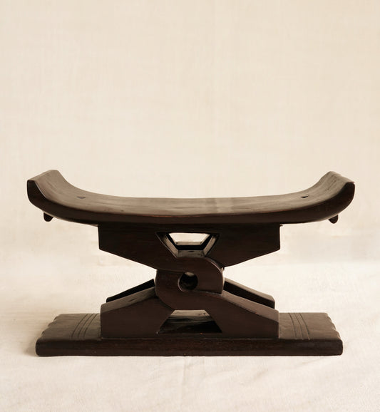 Miniature Dark brown Ashanti stool with Nyansapo Adinkra symbol handmade in Ghana