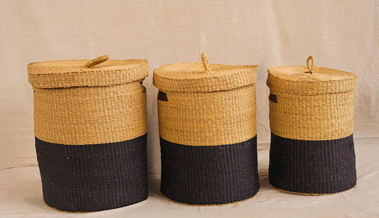 Handwoven Bolga Storage Basket (Laundry) with lids and complimentary linings