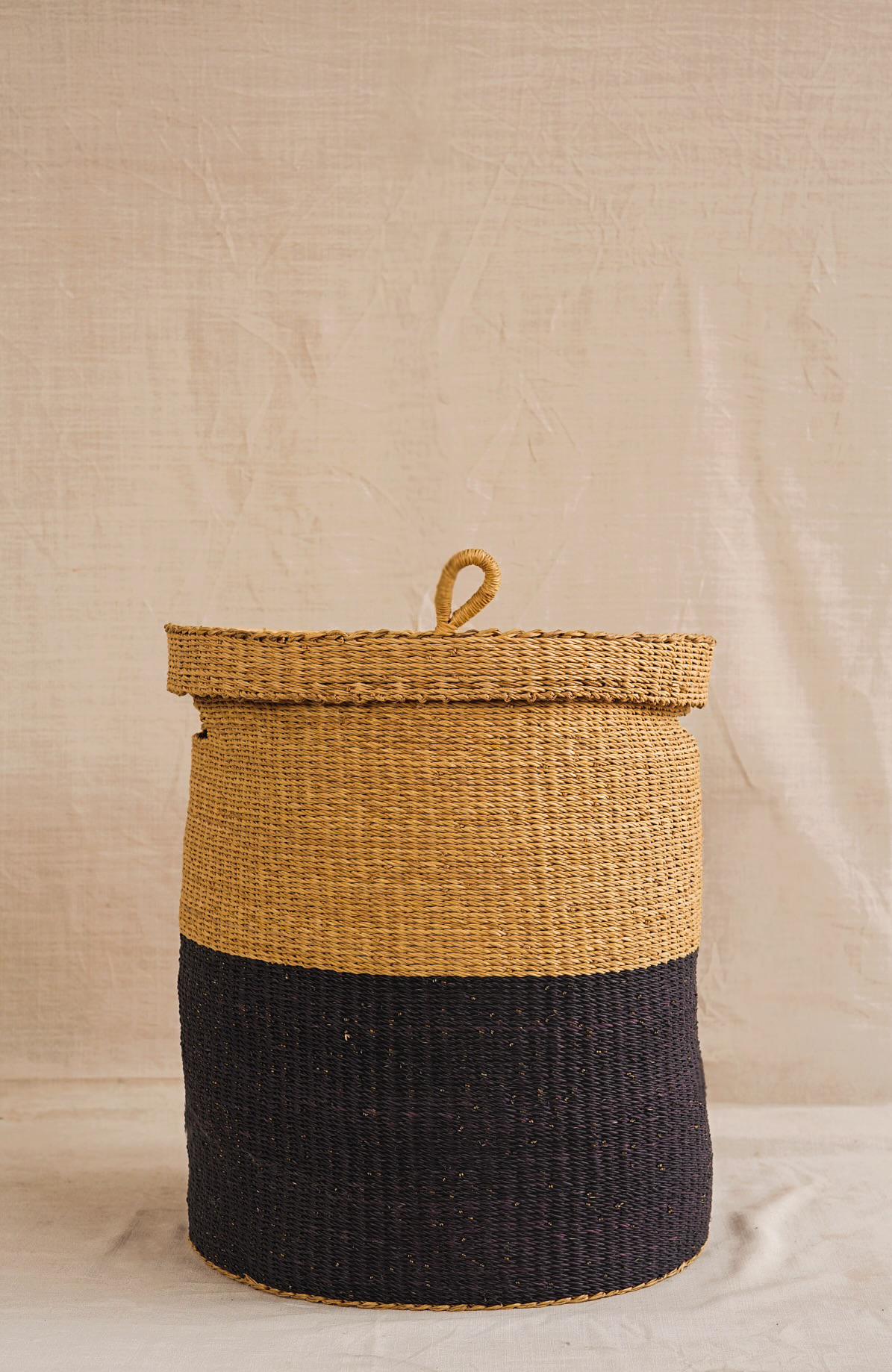 Handwoven Bolga Storage Basket (Laundry) with lids and complimentary linings