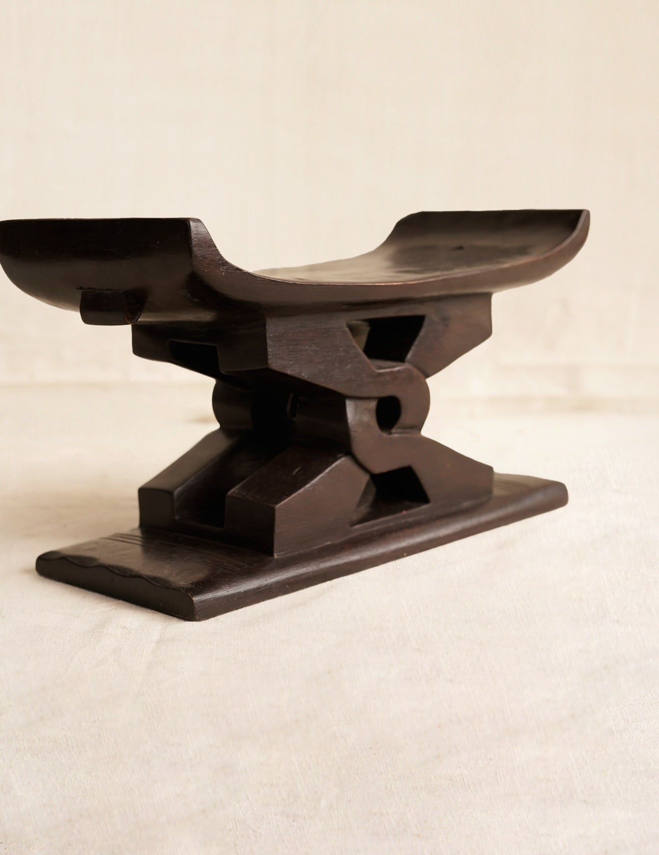 Miniature Dark brown Ashanti stool with Nyansapo Adinkra symbol handmade in Ghana