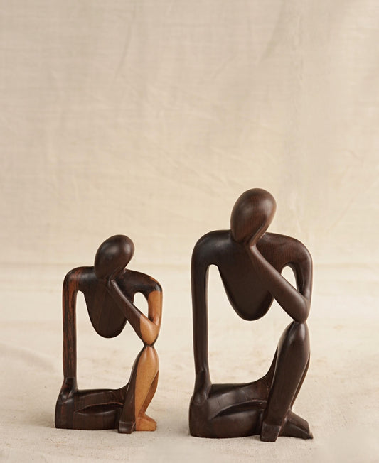 Thinking Man Sculpture (Set of 2) – Hand-Carved Ebony Figurine | African Art | Figurine