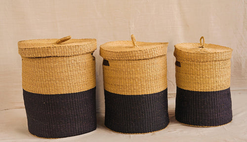 Handwoven Bolga Storage Basket (Laundry) with lids and complimentary linings