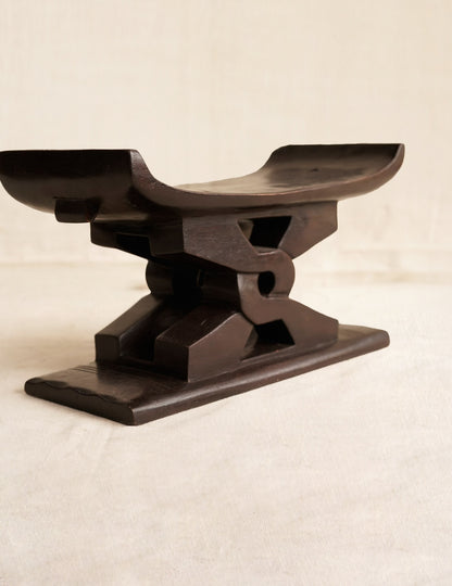 Miniature Dark brown Ashanti stool with Nyansapo Adinkra symbol handmade in Ghana