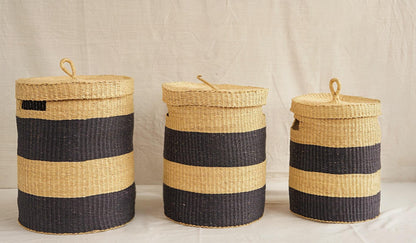 Handwoven Bolga Storage Basket (Laundry) with lids and complimentary linings